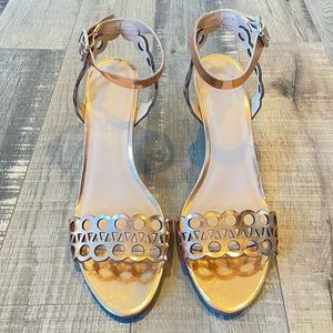 LOEFFLER RANDALL rose gold ripen toe scalloped ankle strap sandals size 9